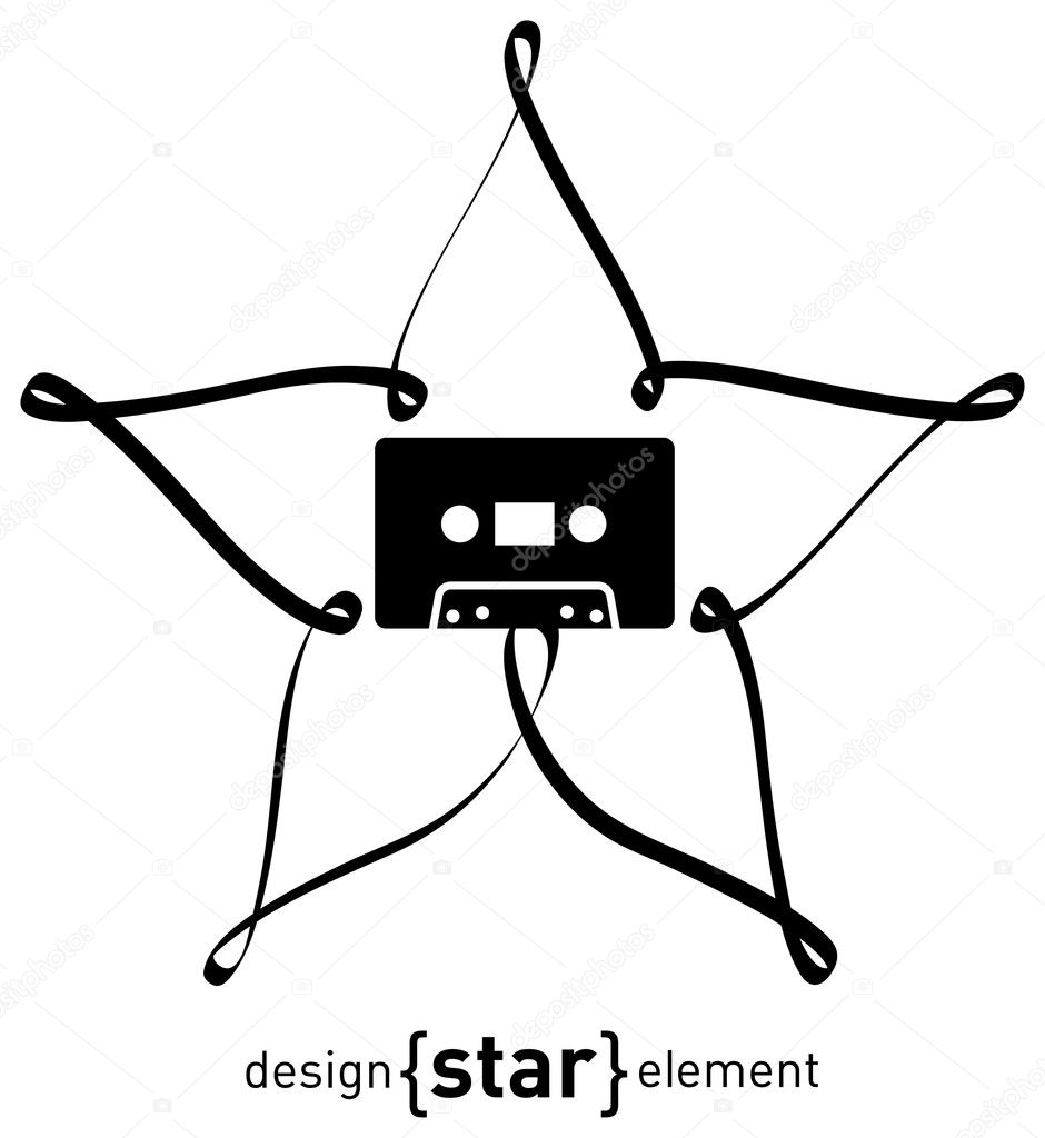 Audiocassette and design element star from tape