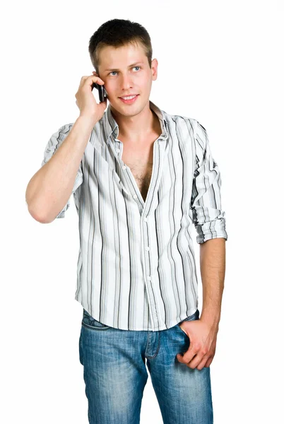 Νεαρός άνδρας με τηλέφωνο — Φωτογραφία Αρχείου
