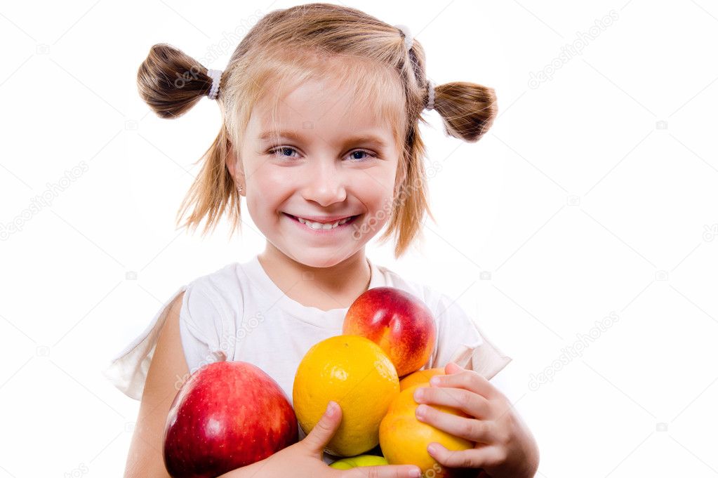 Cute little girl with fruits