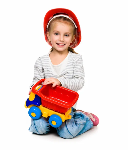 Büyük bir araba ile küçük kız — Stok fotoğraf