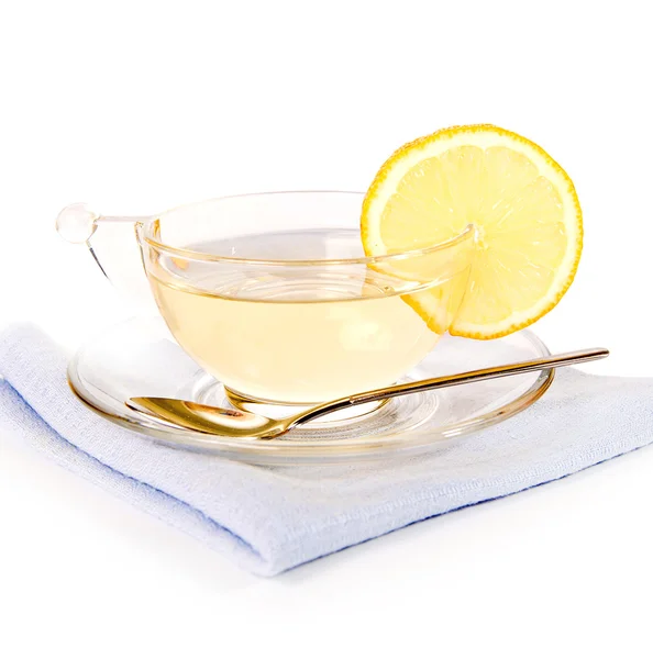 Glass cup of tea with lemon — Stock Photo, Image