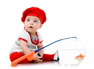 Cute little baby fishing clipart