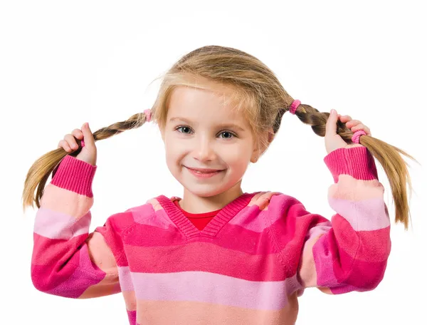 Niedliches kleines Mädchen mit einem Zopf — Stockfoto