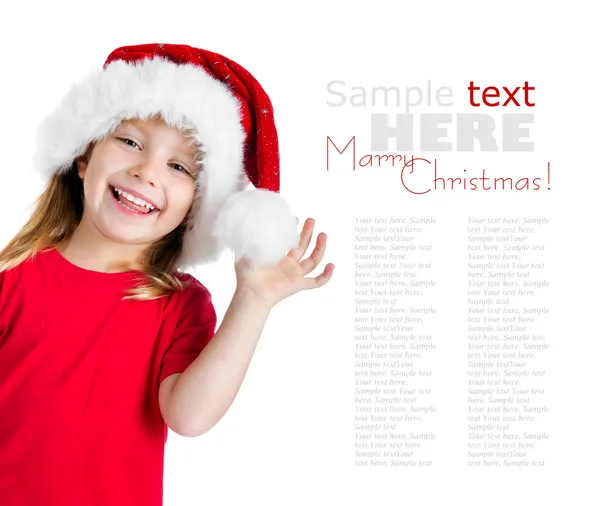 Hübsches Mädchen mit Weihnachtsmann-Hut — Stockfoto