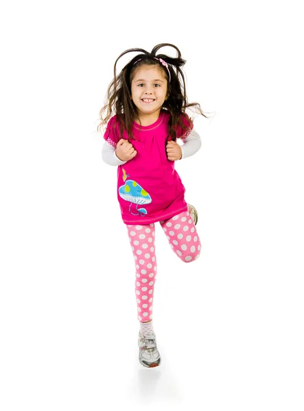Schattig klein meisje-stap-springen. — Stockfoto