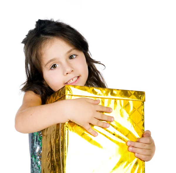 Schattig meisje met een cadeau — Stockfoto