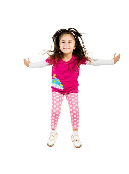 Schattig klein meisje-stap-springen. — Stockfoto