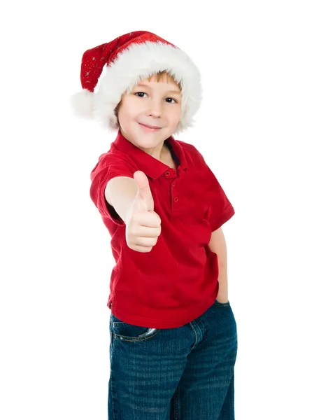 小男孩在圣诞老人帽子 — 图库照片