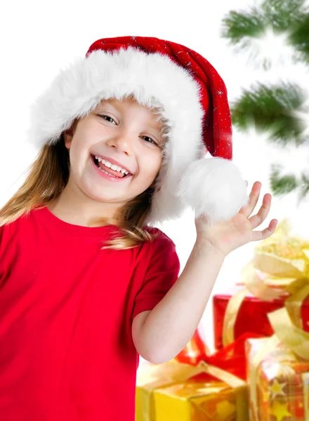 Linda chica en sombrero de Santa Claus —  Fotos de Stock