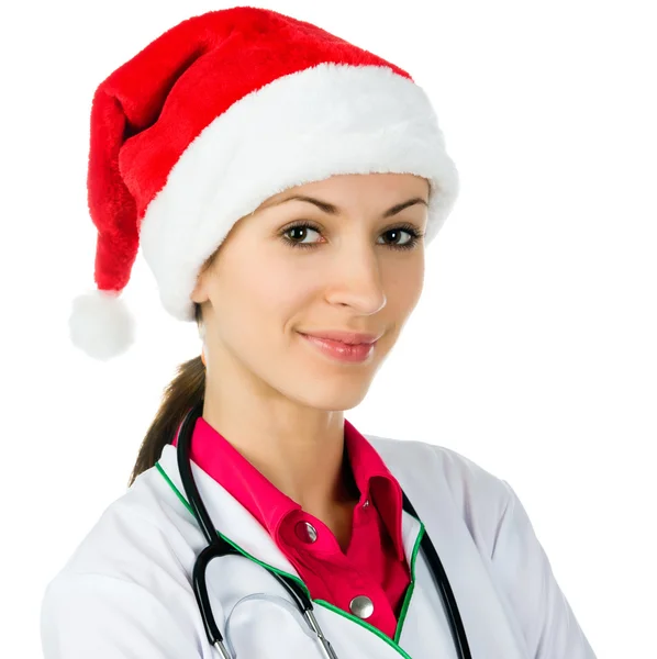 Noel Baba şapkalı kadın doktor — Stok fotoğraf