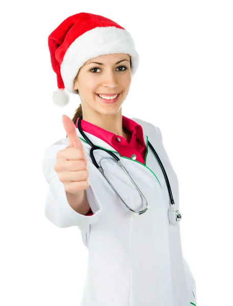 女医生在圣诞老人帽子 — 图库照片