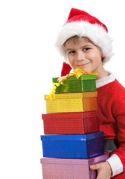 Boy holding a christmas gift — Stock Photo, Image