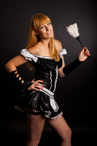 Beautiful caucasian woman dressed in a French Maid costume — Stock Photo, Image