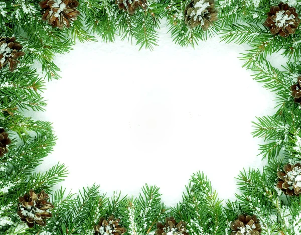 圣诞与雪和锥体的框架 — 图库照片