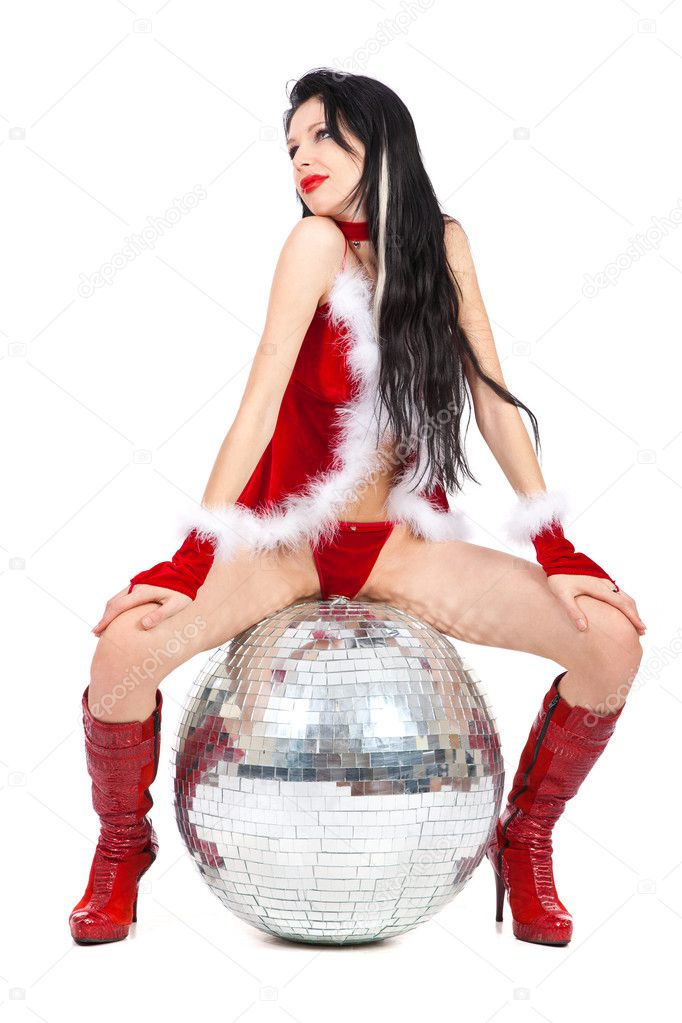 Sexy santa helper with big disco ball