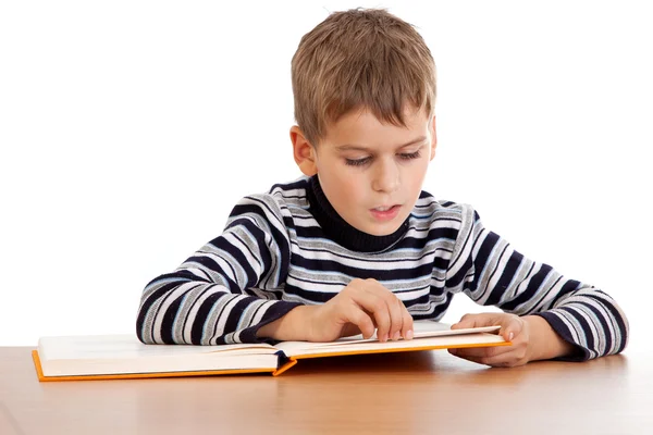 Netter Schuljunge liest ein Buch — Stockfoto