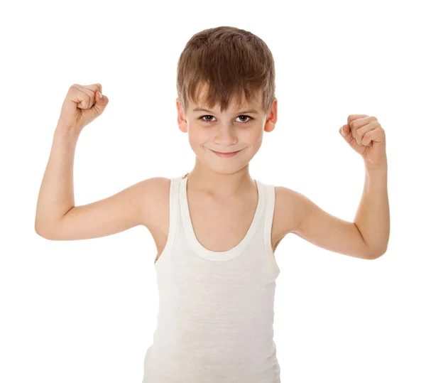 Chico mostrando su músculo — Foto de Stock