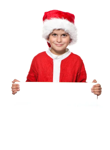 Holding a karácsonyi poszter fiú — Stock Fotó