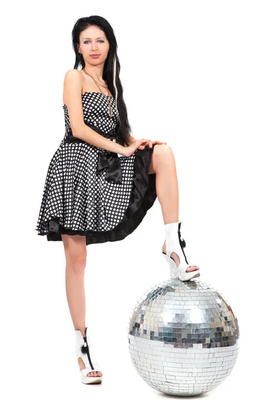 Dançarina de festa com bola de discoteca — Fotografia de Stock