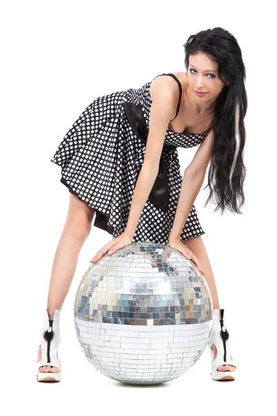Dançarina de festa com bola de discoteca — Fotografia de Stock
