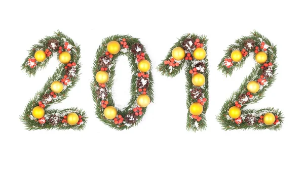 Αριθμός 2012 που γράφτηκε από τους κλάδους χριστουγεννιάτικων δέντρων — Φωτογραφία Αρχείου