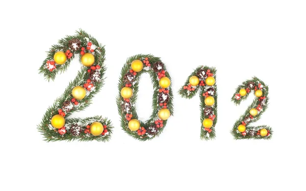 2012 number written by christmas tree branches — Stock Photo, Image