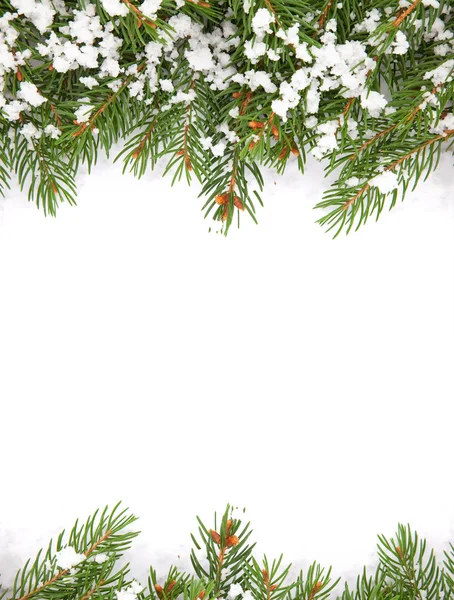 Marco navideño con nieve aislada sobre fondo blanco — Foto de Stock