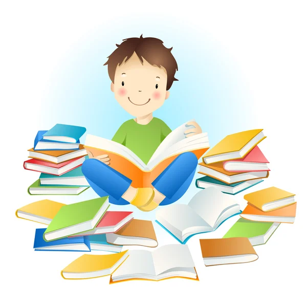 Boy and books. — Stock Vector