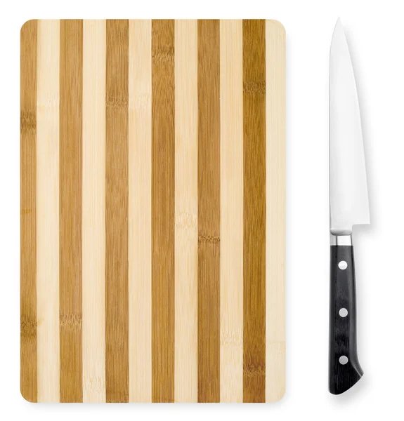 Chopping board and knife isolated on white background. — Stock Photo, Image