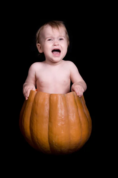 Bebé en calabaza grande — Foto de Stock