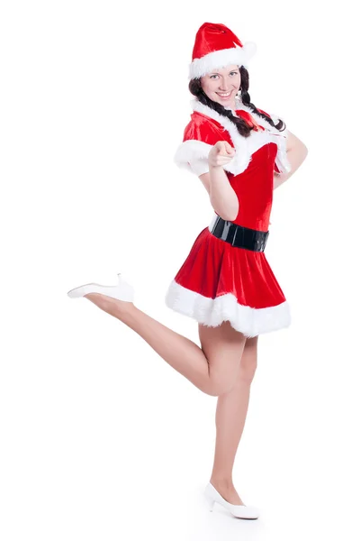 Vánoční dívka v klobouku santa claus — Stock fotografie