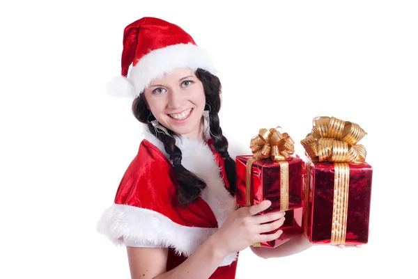 Chica de Navidad en el sombrero de Santa Claus — Foto de Stock