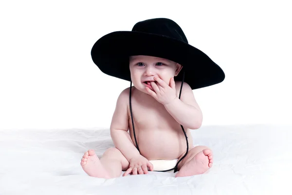 Baby in a big hat — Stock Photo, Image