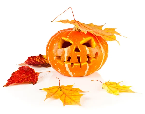 Halloween, oude hefboom-o-lantaarn op wit — Stockfoto