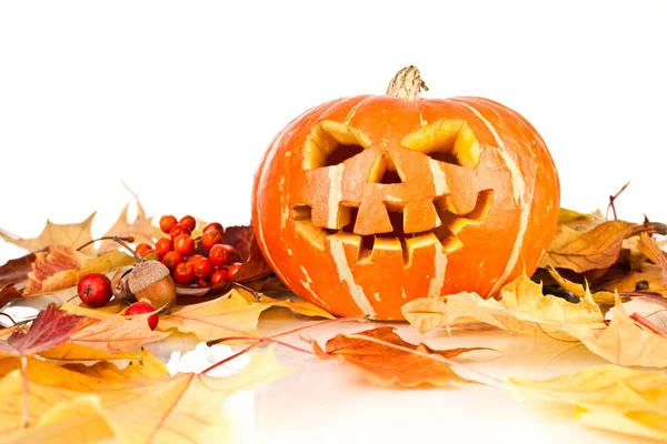 Halloween, old jack-o-lantern on white — Stock Photo, Image