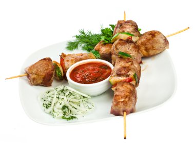 Tasty grilled meat, shish kebab clipart