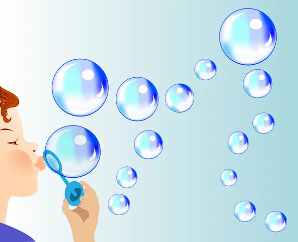 Barnet blåser tvål bubbla — Stock vektor