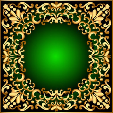 Frame with gold pattern and black green clipart