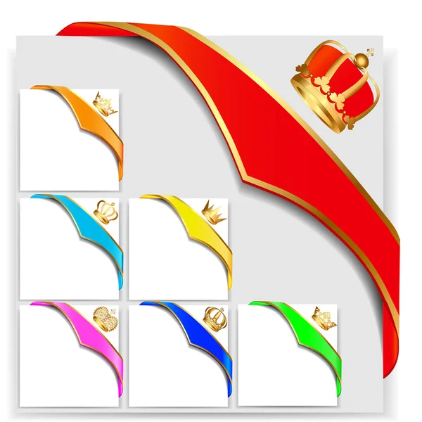 Set ribbon angular with gold crown — Stock Vector