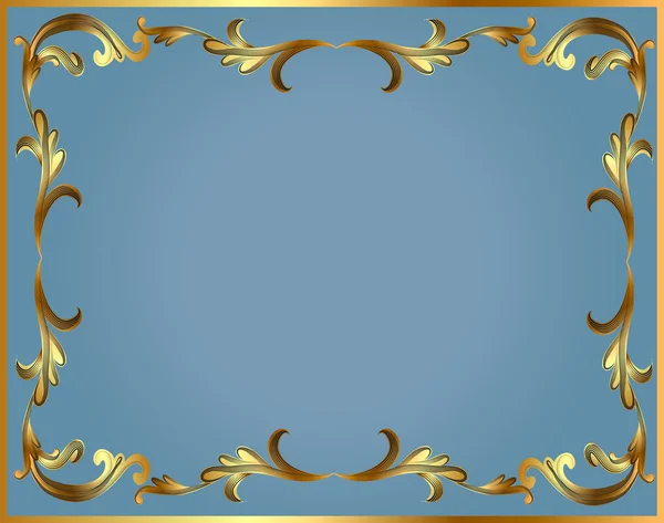 Frame with gold pattern on turn blue — Stock Vector