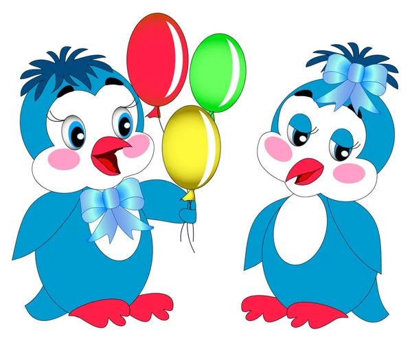 Pinguim apresenta bolas de ar para namorada — Vetor de Stock