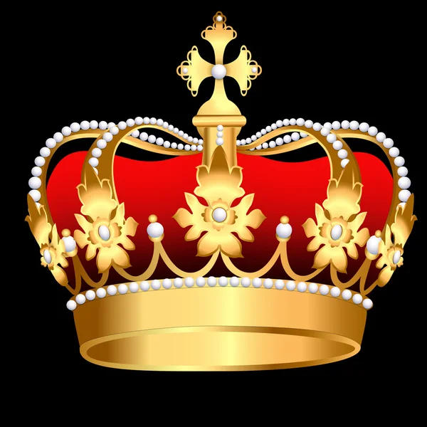 Coroa dourada com pérola e lençol — Vetor de Stock
