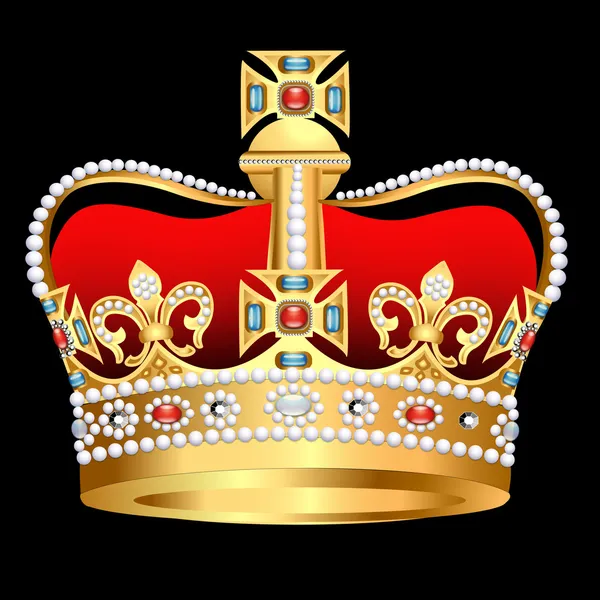 Coroa de ouro czarista com pérola e cruz — Vetor de Stock