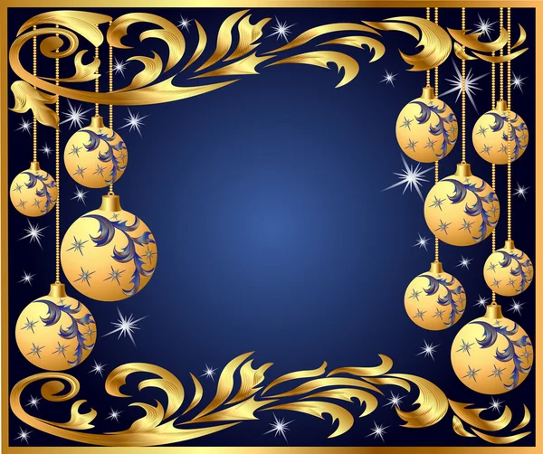 Ouro fundo quadro festivo bola inverno —  Vetores de Stock