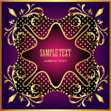 Frame background with gold pattern violet clipart