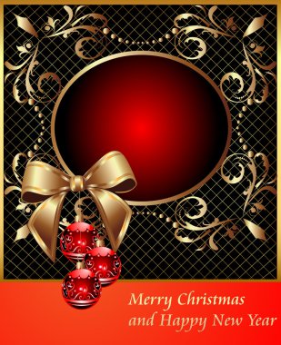 Frame with decorative ball on cristmas and bow clipart