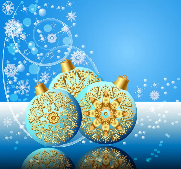 Hintergrund mit festlichem Ball und Schneeflocke mit Spiegelung — Stockvektor