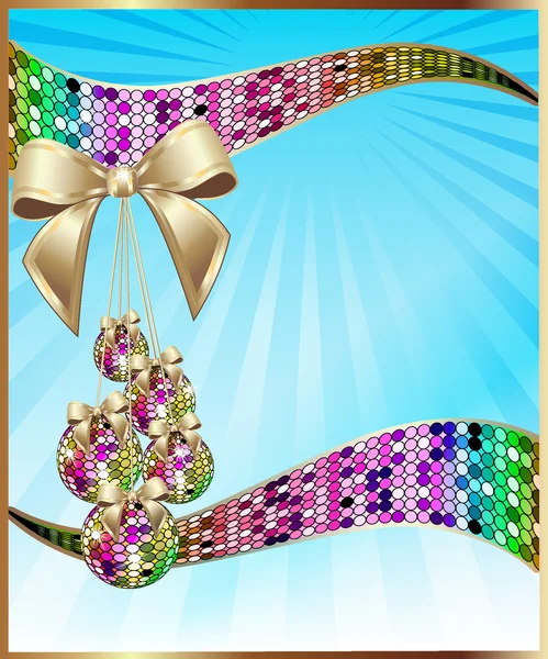 Arrière-plan avec arc et balle sur cristaux et nouvelle année — Image vectorielle