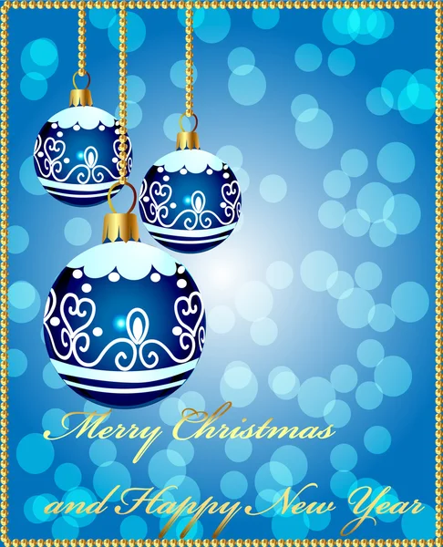 Bakgrund med dekorativa blå boll på cristmas — Stock vektor