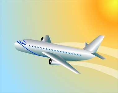 Modern plane flying to sky clipart